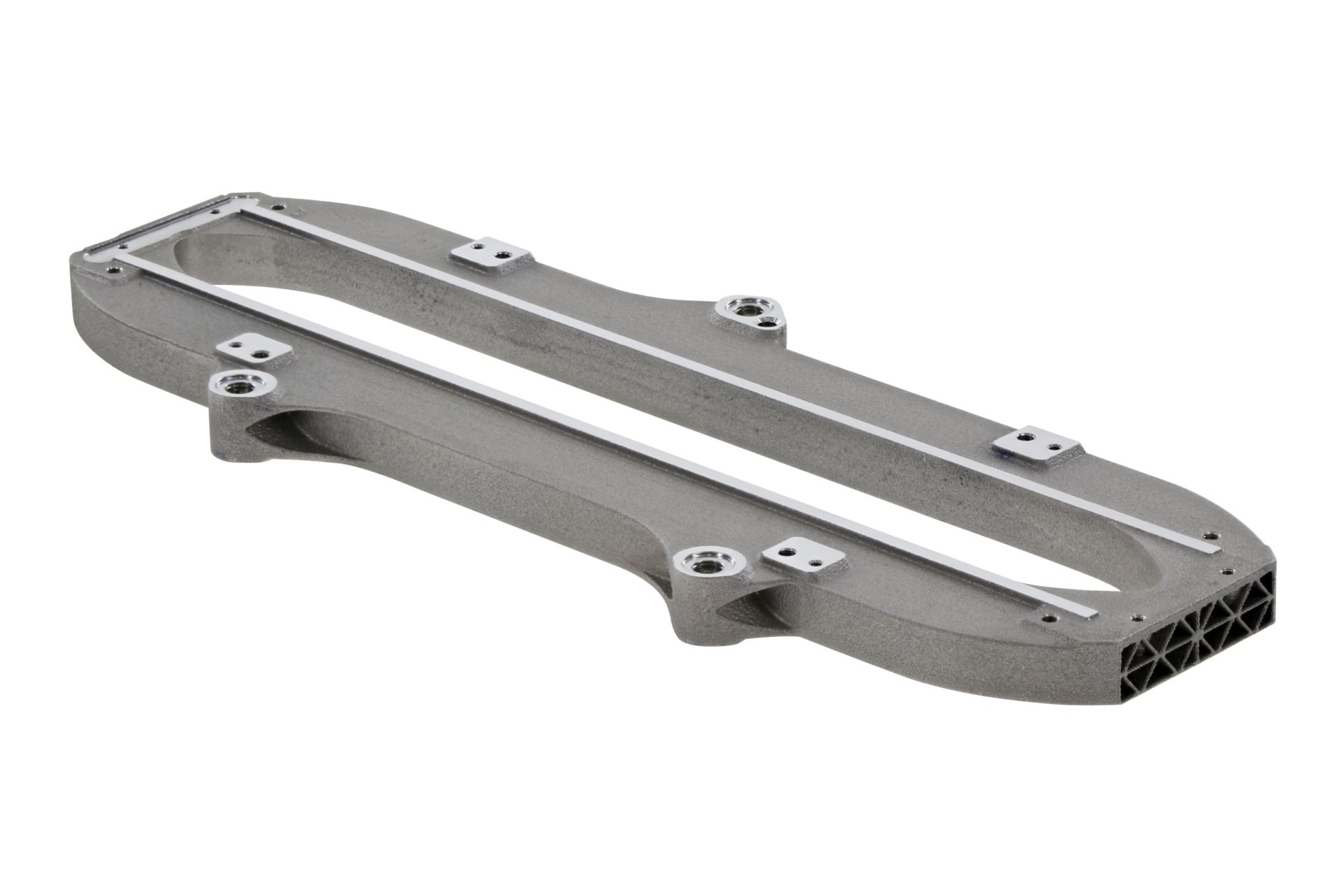 3D printed optics support plate: Re-design lead to weight reduction, improved deflection and cost savings.  Image source: TRUMPF
